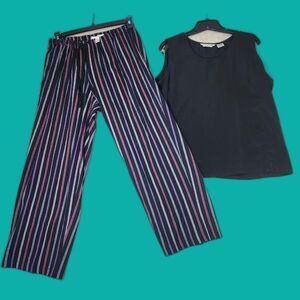Women's Investments Black Top and Cacique Striped Pants Bundle Size L